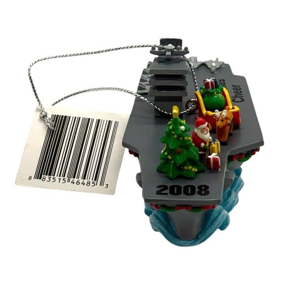 2008 Carlton Heirloom Santa’s Perfect Landing Navy Ship Ornament with Box - Picture 4 of 7